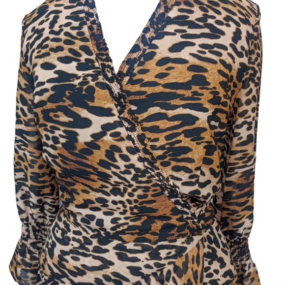 Tahari ASL Women's Long Sleeve Surplice Leopard Print Dress with Tie Waist - Picture 2 of 6
